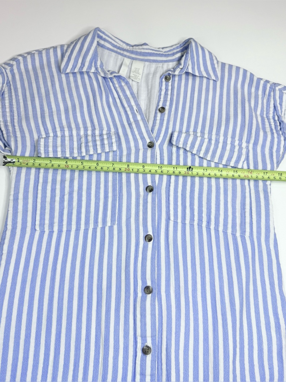 H&M Blue White Striped Cotton Gauze Shirt Dress XS Beach Cover Up Coastal Summer - Picture 4 of 9